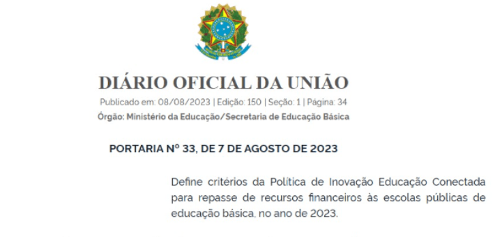 Portaria define os critérios da Política de Inovação Educação Conectada